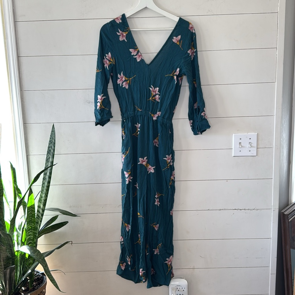 Billabong Floral Green Twist Back Jumpsuit Size Small - Picture 4 of 14